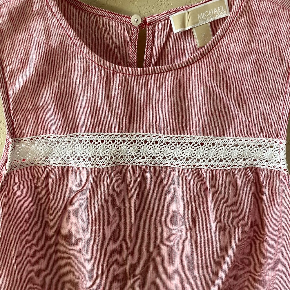 Michael Kors Women’s Sleeveless Peplum Top Size M Pink White Striped Lace - Picture 4 of 12
